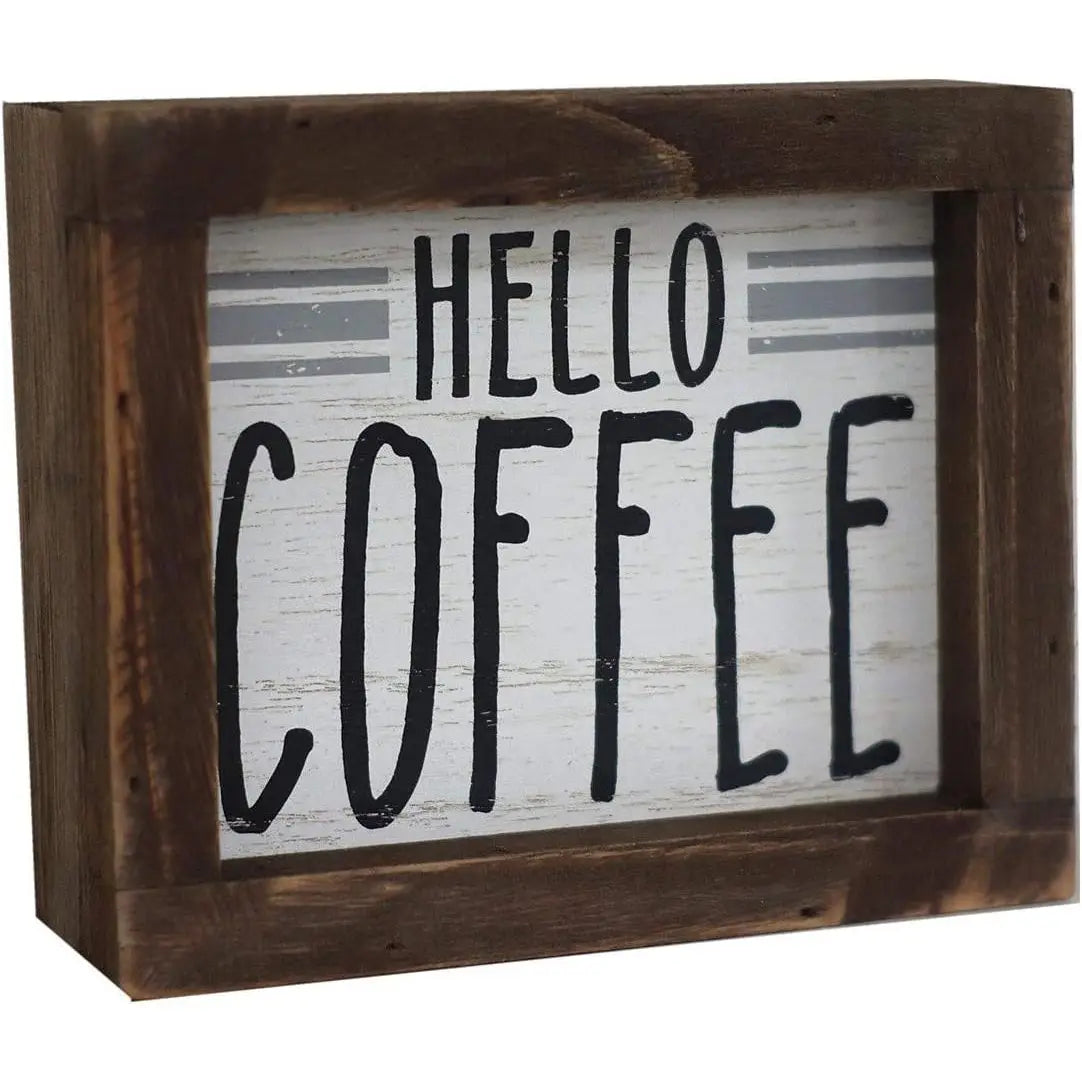 Parisloft Hello Coffee Barn Wood Small Box Sign for Kitchen Decor Coffee Bar, Rustic Wooden Coffee Sign Plaque Freestanding Farm NovaCart