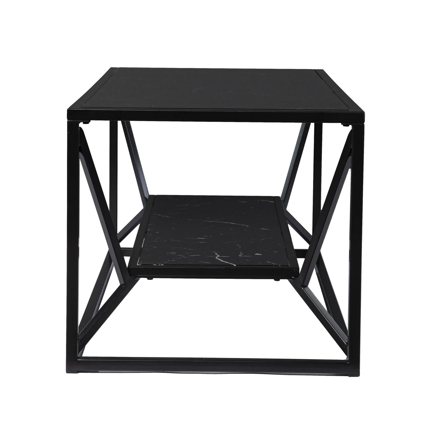 HMS 42\" Tea Table Black Glass Faux Marble Metal Traditional Scandinavian Chinese Style Featuring Sintered Stone Material Shelf NovaCart