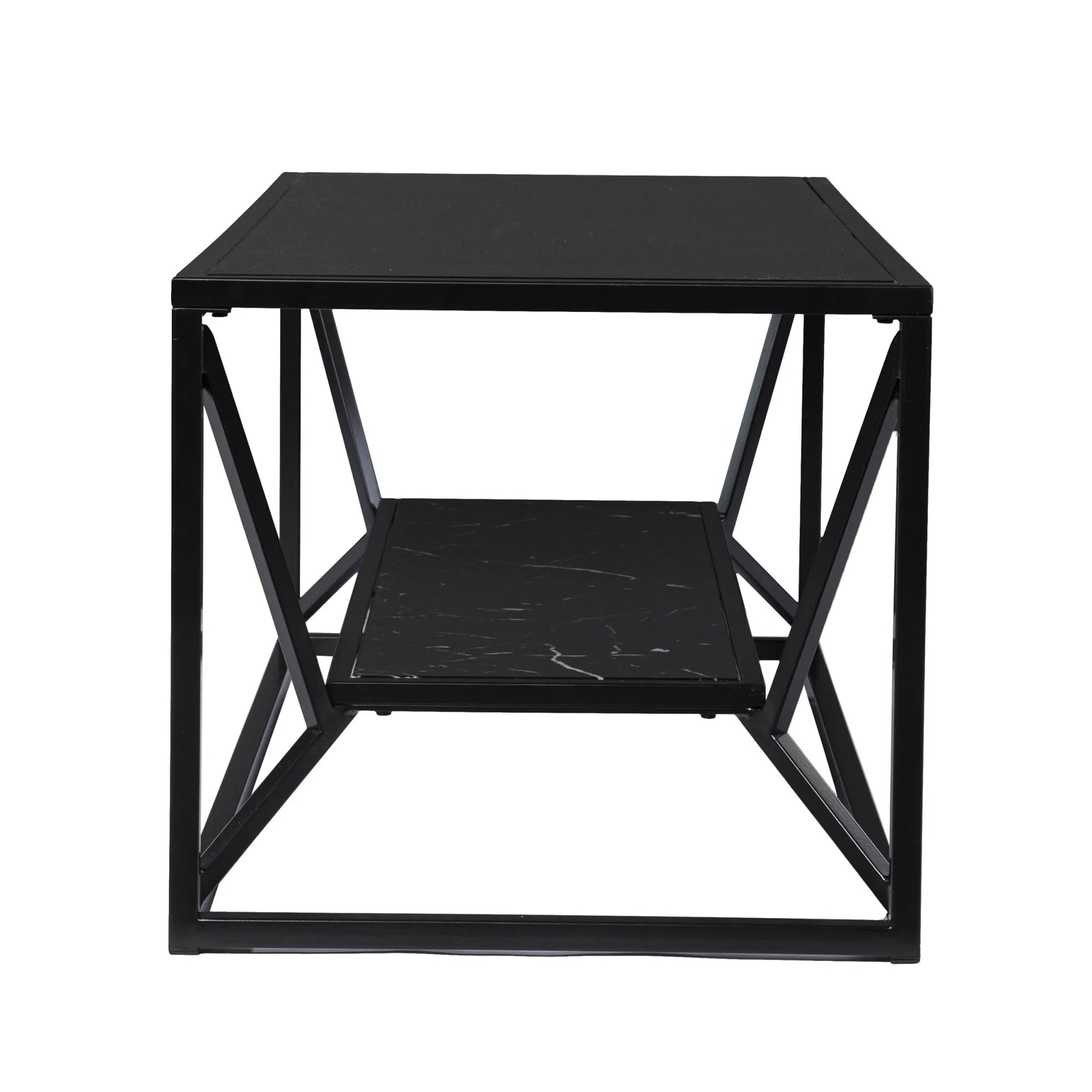 HMS 42\" Tea Table Black Glass Faux Marble Metal Traditional Scandinavian Chinese Style Featuring Sintered Stone Material Shelf NovaCart