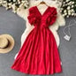 Short Sleeve V-neck Solid A-Line Dress Summer Ruffles High Waist Maxi Dress Ladies Elegant Dresses Clothes Women Wholesale NovaCart