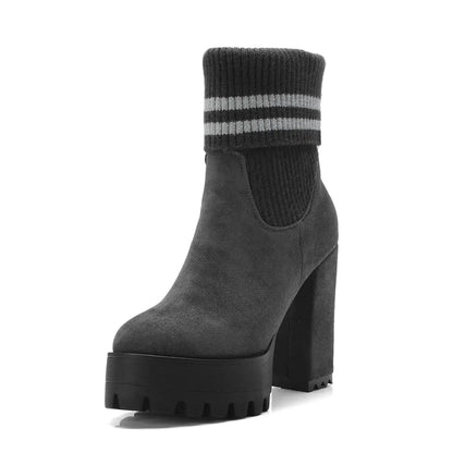 Fashionable Chunky High Heels Waterproof Women's Boots