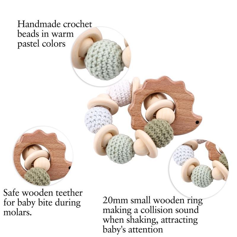 Wooden Teether Hedgehog Crochet Beads Wood Crafts Ring Engraved Bead Baby Teether Wooden Toys For Kids Rattle Stevvex