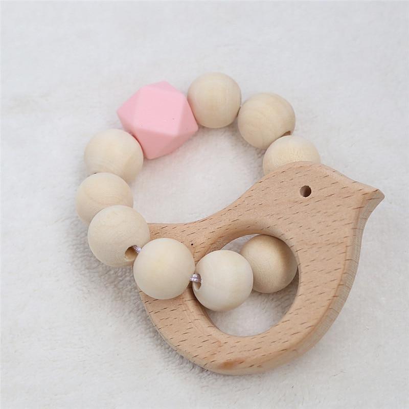 Modern Baby Silicone Wooden  Nursing Bracelets Wood Teether Silicone Beads Teething Wood Rattles Toys for Baby Stevvex