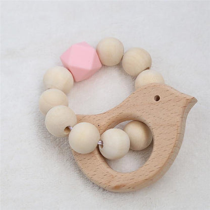 Modern Baby Silicone Wooden  Nursing Bracelets Wood Teether Silicone Beads Teething Wood Rattles Toys for Baby Stevvex