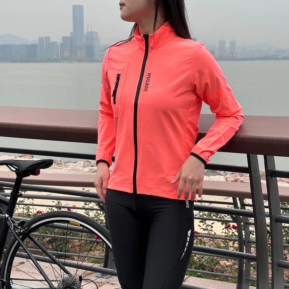 WOSAWE Ready to Ship Women Cycling Bicycle Windproof Jackets With Rear Mesh Breathable Fabric Quick-drying Cycling Coat NovaCart