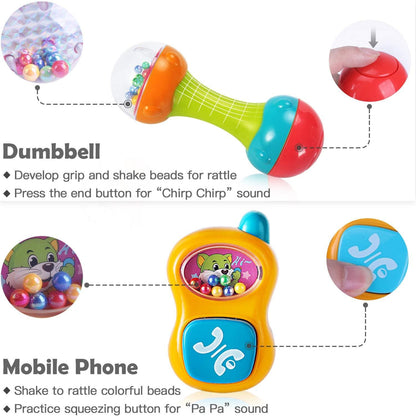 Baby Rattles Teether Shaker Grab and Spin Rattle Musical Toy Set Early Educational Toys For Baby Stevvex
