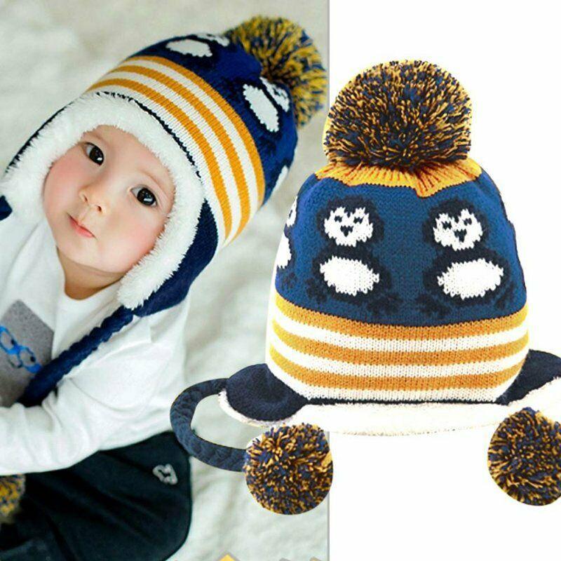 Modern New Baby Boys and Girls Winter Warm Knitted Crochet Ear flap Beanie Wool Cute Penguin Cap For Kids Stevvex