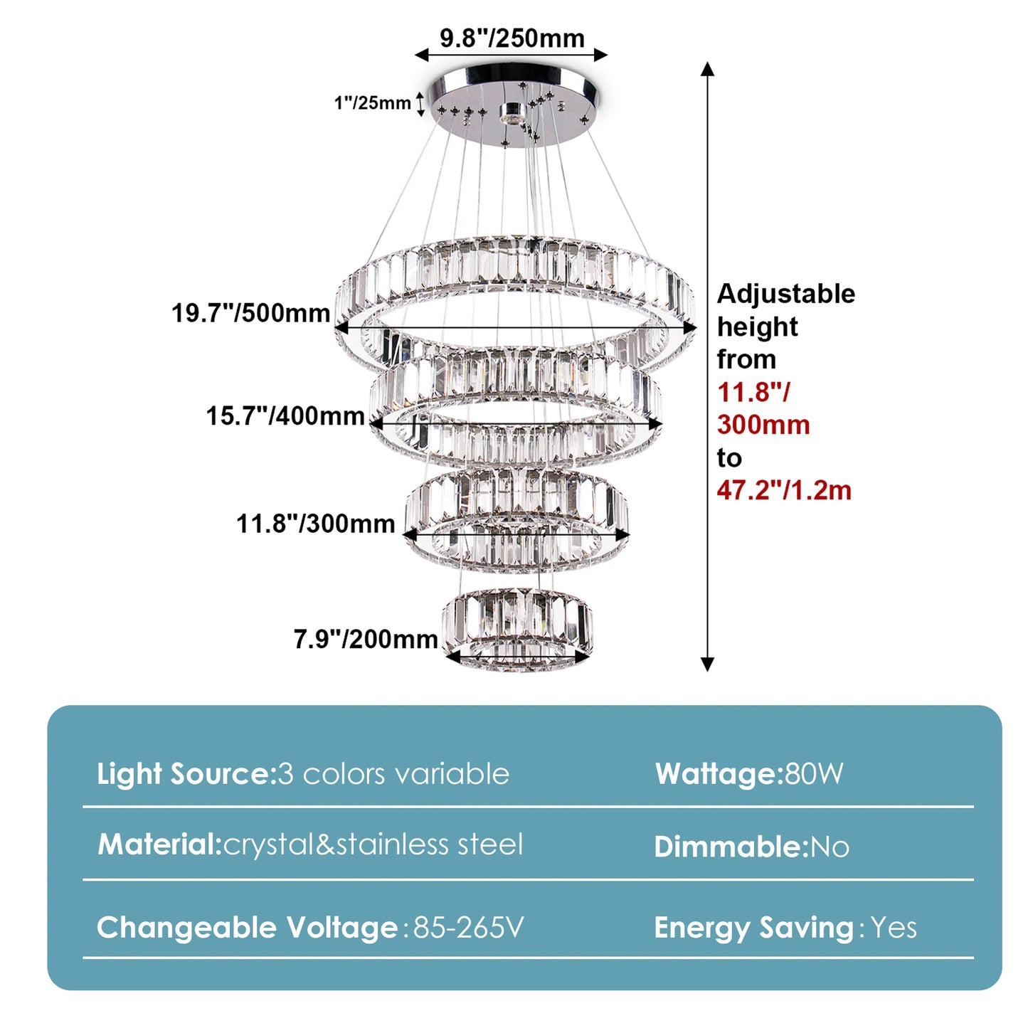 Dimmable with Remote LED Ceiling Light Fixture Modern Luxury 4-Ring Crystal Chandelier for Living Room Home Decor NovaCart