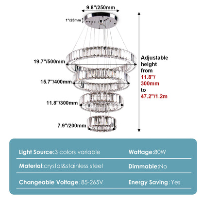 Dimmable with Remote LED Ceiling Light Fixture Modern Luxury 4-Ring Crystal Chandelier for Living Room Home Decor NovaCart