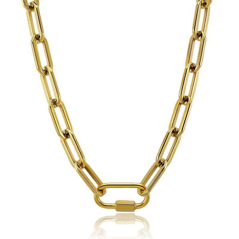 Gold Color Big Carabiner Lock Clasp Chain Link Charm Femme Bracelet for Women Handmade Statement Bracelet Necklace Sets NovaCart