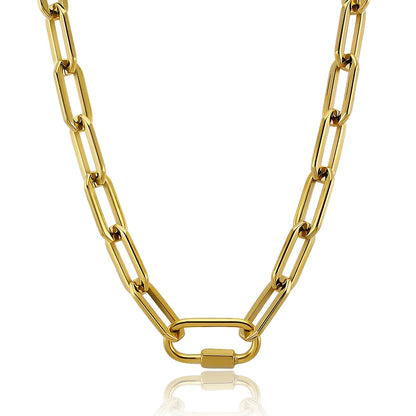 Gold Color Big Carabiner Lock Clasp Chain Link Charm Femme Bracelet for Women Handmade Statement Bracelet Necklace Sets NovaCart