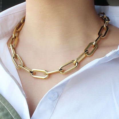 Gold Color Big Carabiner Lock Clasp Chain Link Charm Femme Bracelet for Women Handmade Statement Bracelet Necklace Sets NovaCart