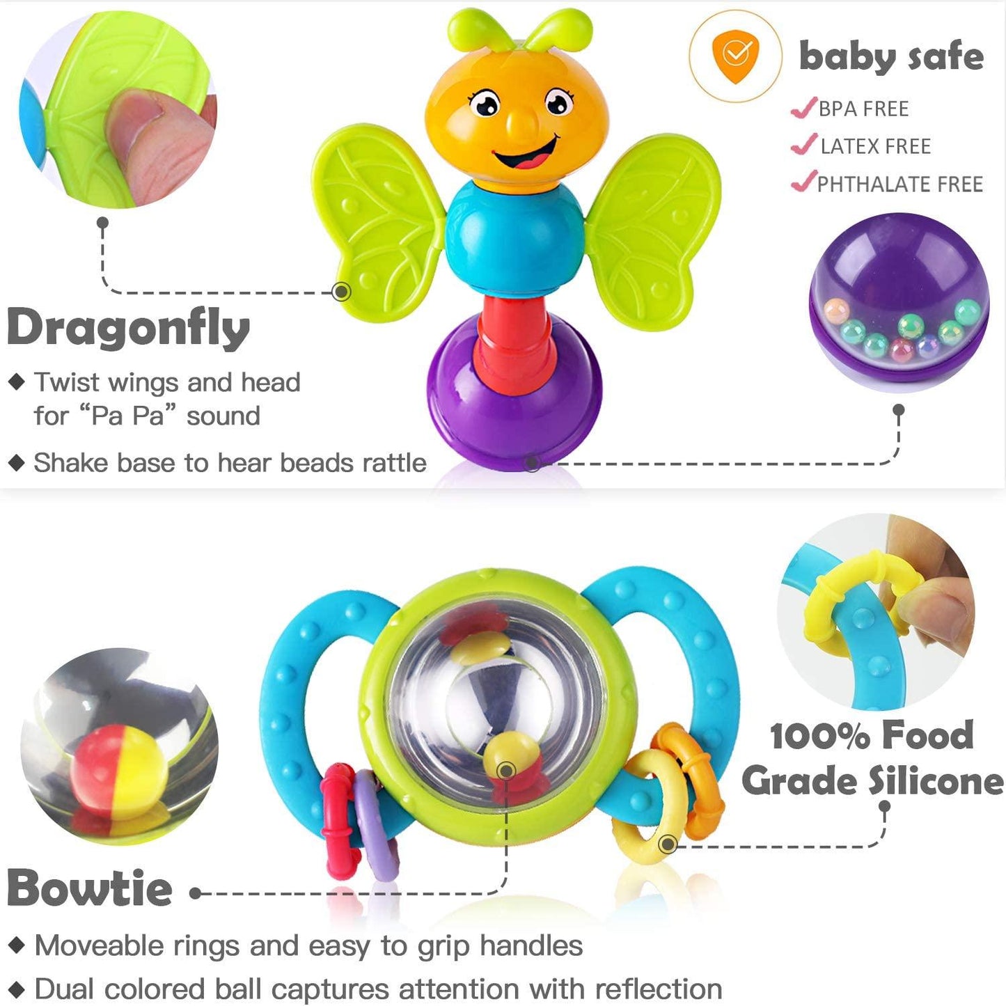 Baby Rattles Teether Shaker Grab and Spin Rattle Musical Toy Set Early Educational Toys For Baby Stevvex