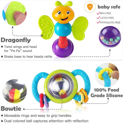 Baby Rattles Teether Shaker Grab and Spin Rattle Musical Toy Set Early Educational Toys For Baby Stevvex