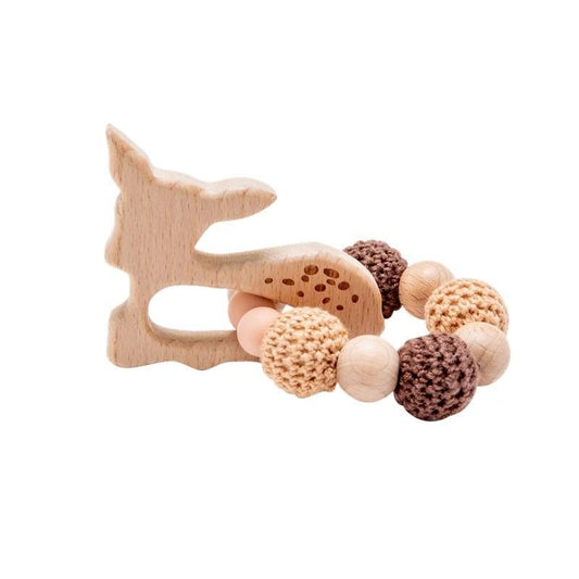 Wooden Teether Hedgehog Crochet Beads Wood Crafts Ring Engraved Bead Baby Teether Wooden Toys For Kids Rattle Stevvex
