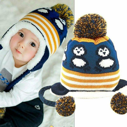 Modern New Baby Boys and Girls Winter Warm Knitted Crochet Ear flap Beanie Wool Cute Penguin Cap For Kids Stevvex