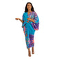 Hot Selling V-neck Bat Sleeve Printed Pleated Dress Stretch Fabric Dresses