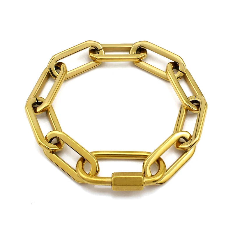 Gold Color Big Carabiner Lock Clasp Chain Link Charm Femme Bracelet for Women Handmade Statement Bracelet Necklace Sets NovaCart