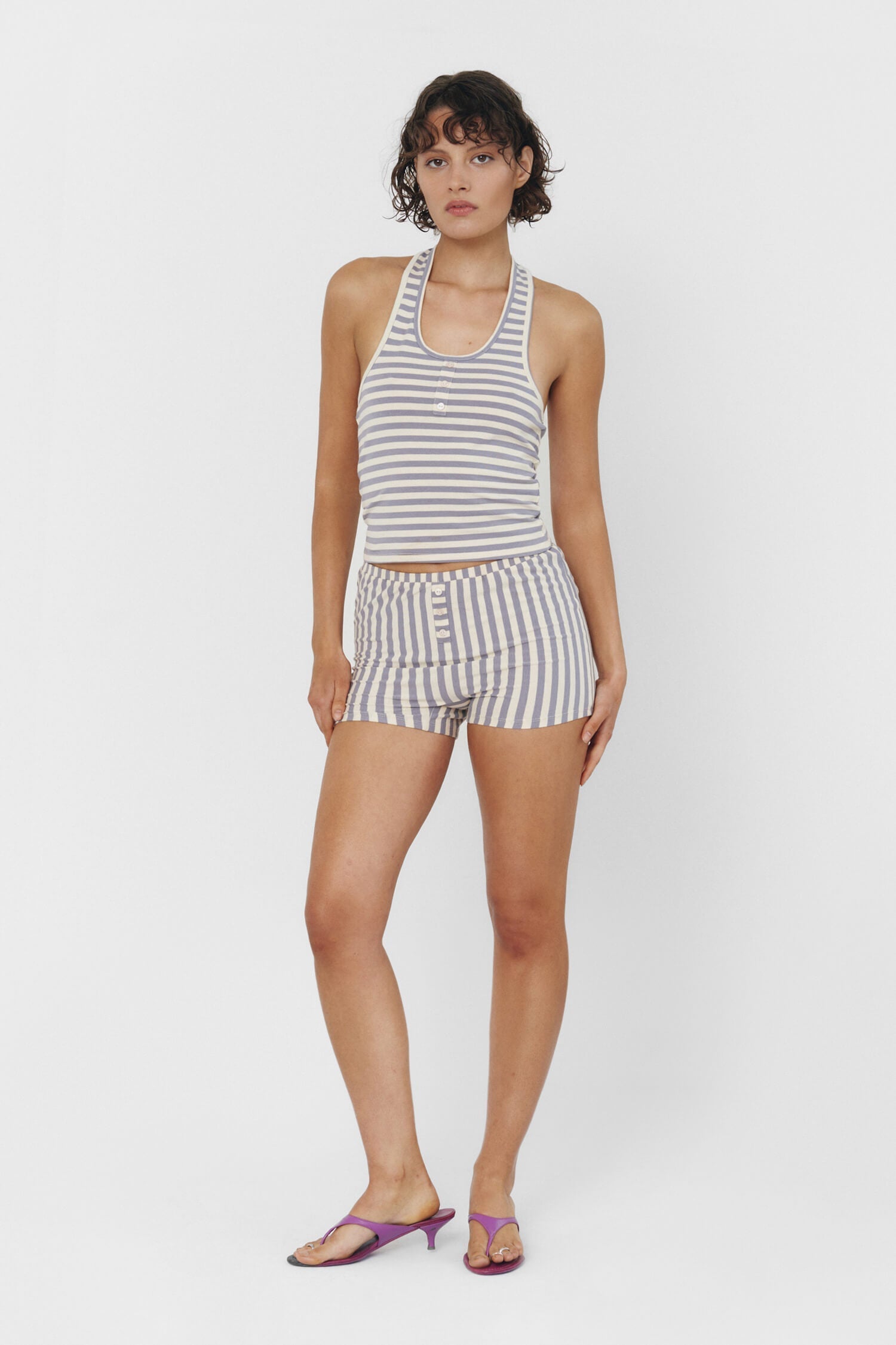 BRUNA HALTER TOP IN SEASIDE STRIPE findmenowthelabel