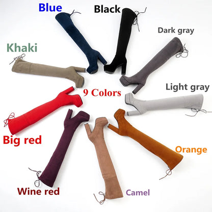 Size 34-43 New 2024 Over the Knee Boots Women Faux Suede Thigh High Boots Platform Stretch Slim Sexy Ladies Women's Winter Boots NovaCart