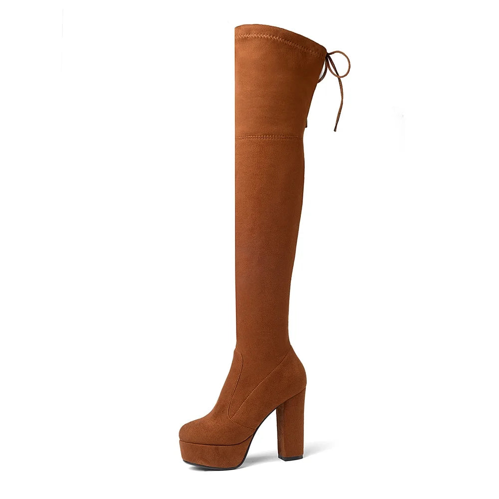 Size 34-43 New 2024 Over the Knee Boots Women Faux Suede Thigh High Boots Platform Stretch Slim Sexy Ladies Women's Winter Boots NovaCart