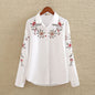 Floral Embroidered Blouse Shirt Women Slim White Tops Long Sleeve Blouses plus size