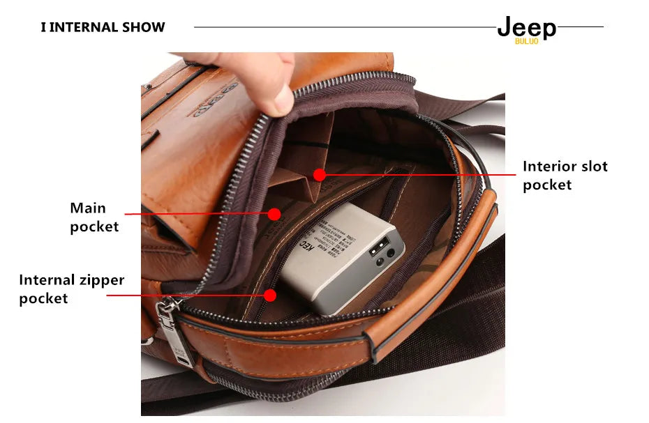 JEEP BULUO Multi-function Business Handbags Men New Man's Shoulder Bag Large Capacity Leather Messenger Bag Crossbody Big Brand NovaCart