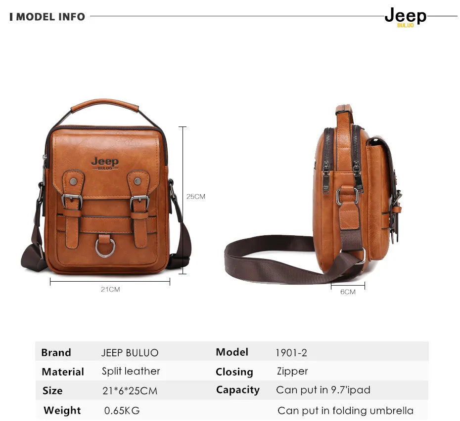 JEEP BULUO Multi-function Business Handbags Men New Man's Shoulder Bag Large Capacity Leather Messenger Bag Crossbody Big Brand NovaCart