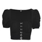Women clothes Ladies Button Square Neck Tops Short Sleeve square collar pullover T-shirts