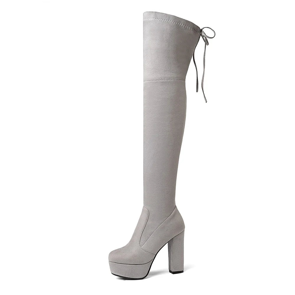 Size 34-43 New 2024 Over the Knee Boots Women Faux Suede Thigh High Boots Platform Stretch Slim Sexy Ladies Women's Winter Boots NovaCart