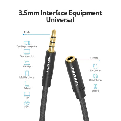 Vention Jack 3.5 Aux Extension Cable for Car Laptop Mini PC TV Xiaomi Huawei Stereo 3.5 mm Jack Headphone Speaker Cable Auxiliar Pi-Mart