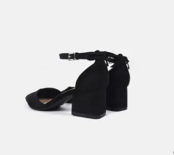 Suede Bow Peep-Toe Heels with Chunky Mid Heels