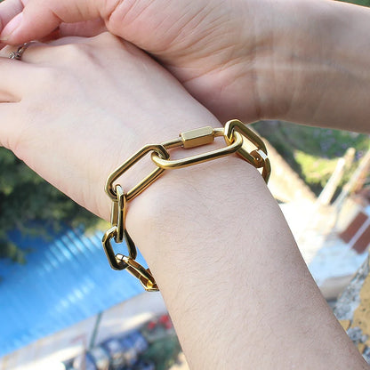 Gold Color Big Carabiner Lock Clasp Chain Link Charm Femme Bracelet for Women Handmade Statement Bracelet Necklace Sets NovaCart