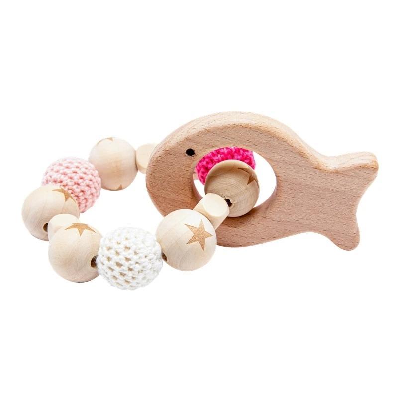 Wooden Teether Hedgehog Crochet Beads Wood Crafts Ring Engraved Bead Baby Teether Wooden Toys For Kids Rattle Stevvex
