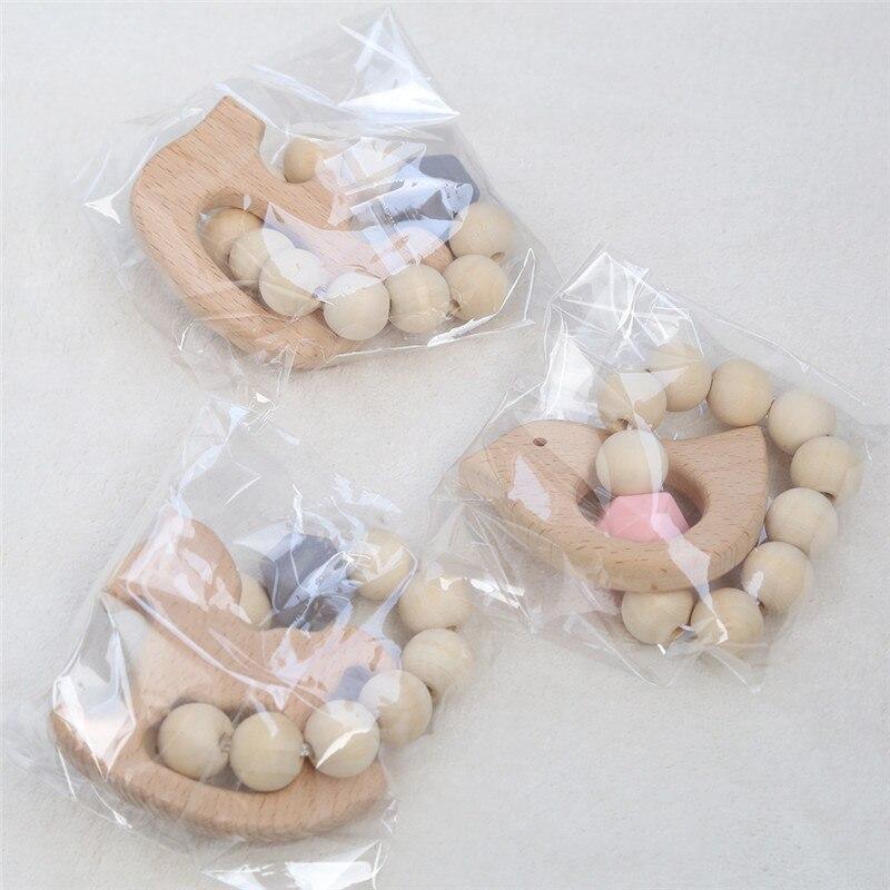 Modern Baby Silicone Wooden  Nursing Bracelets Wood Teether Silicone Beads Teething Wood Rattles Toys for Baby Stevvex