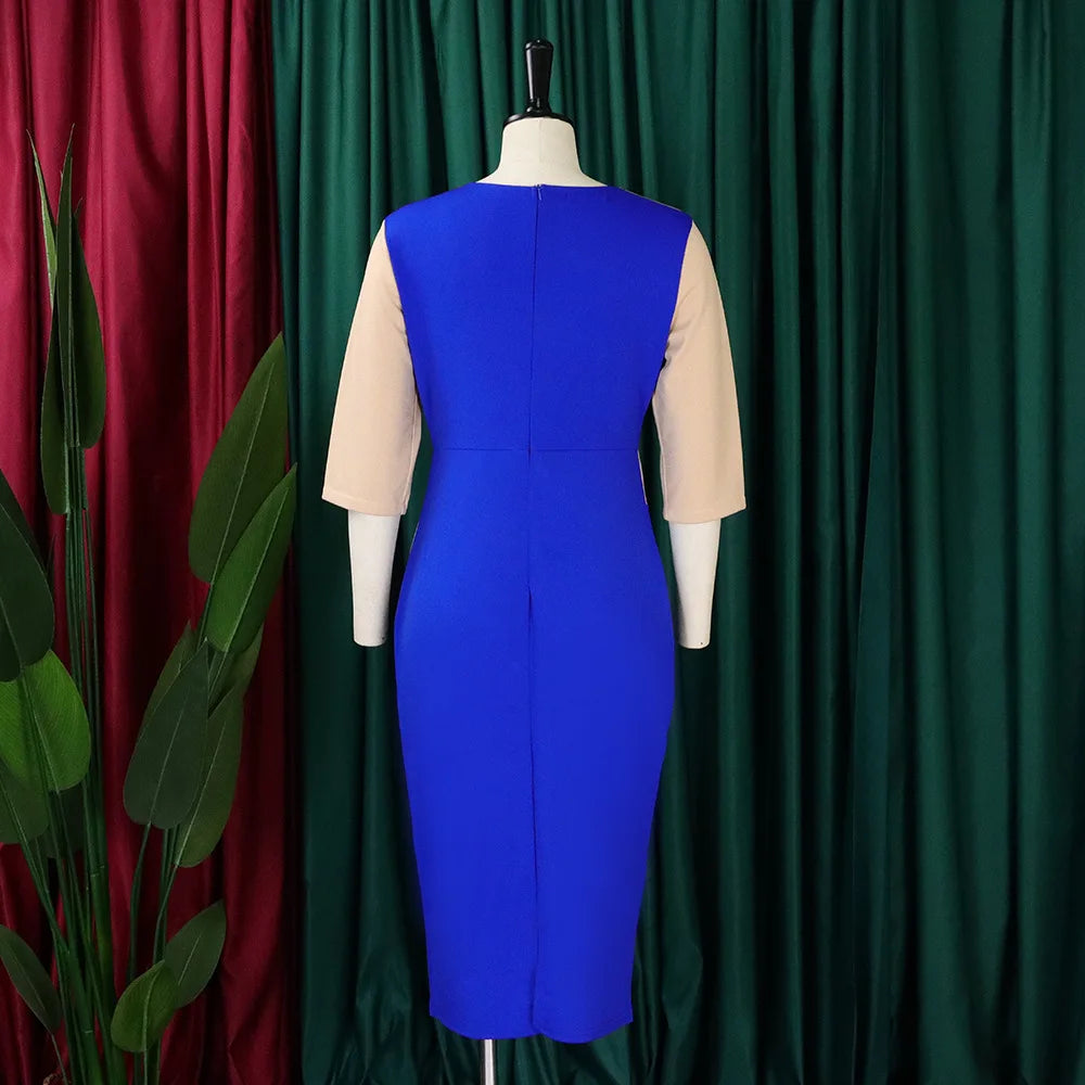 D381 Latest Design Half Sleeve Contrast Color Elegant Dresses for Ladies Office Dresses Women Formal Work Career Dresses NovaCart