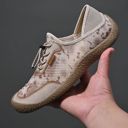 Factory Supply Large Size Feet Genuine Leather Mesh Upper Breathable Hand Made Sewing Men Cool Summer Shoes Sandals NovaCart