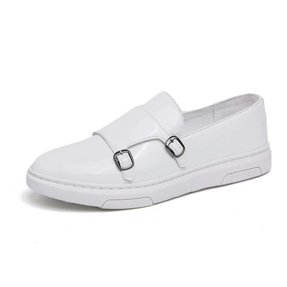 Double Strap Monk Wedding Shoes Comfortable White Black Color Durable Patent Leather Shoes for Men NovaCart