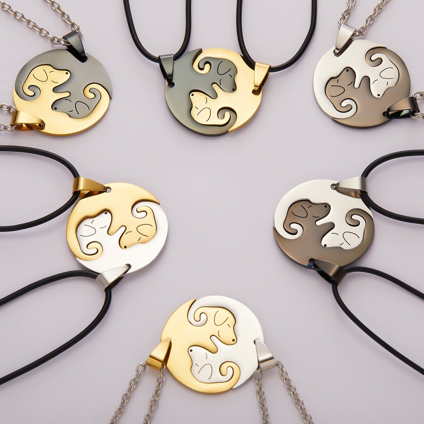 Black White Couple dog Necklace Animal Puppy Pendant Choker Necklaces Lover Valentine's Day