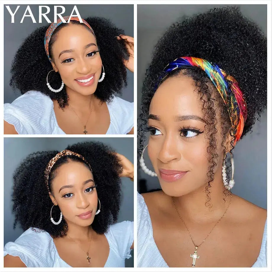 Afro Kinky Curly Headband Wig Human Hair Brazilian Curly Remy Afro Kinky Headband Wig For Black Women Machine Made No Glue Yarra NovaCart