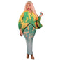 Hot Selling V-neck Bat Sleeve Printed Pleated Dress Stretch Fabric Dresses