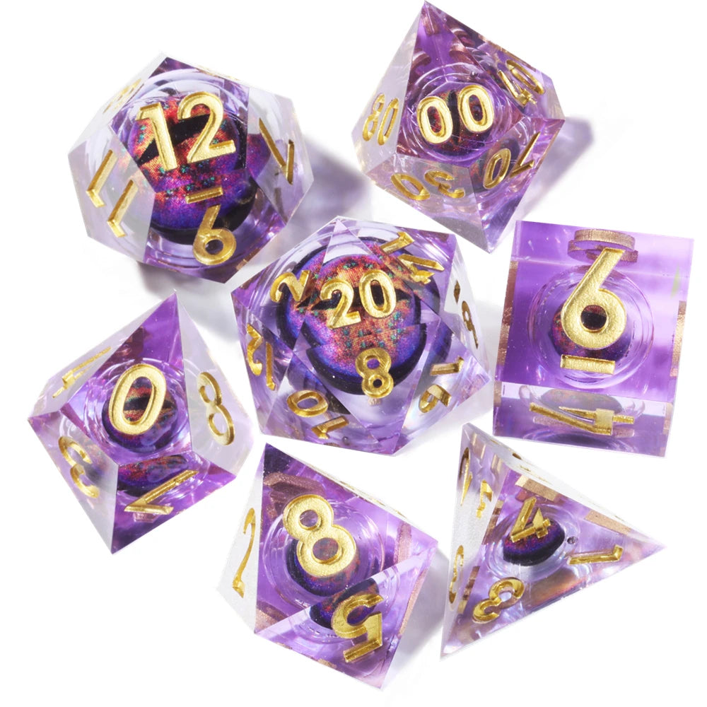 MINI PLANET DND Dice Set Purple Dragon Eye Liquid Core Dice RPG Dungeons&Dragons Wholesale Custom Handmade Polyhedral Resin Dice NovaCart