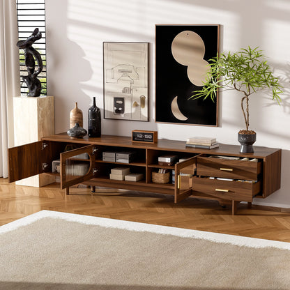 Modern Entertainment Center | 78" TV Stand for 85" TVs | 2 Drawers | Solid Wood Legs | Cable Management NovaCart