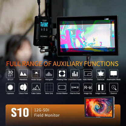 FEELWORLD S10 10.1 Inch 1200nit 12G-SDI HDMI 2.0 Camera Field Monitor, 4K HDR Touchscreen, OEM/ODM, Factory Direct, Bulk Order NovaCart
