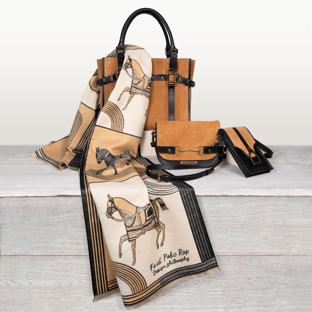 Saratoga- Horse Bit Crossbody Luxury Leather Handbag in Black on Chestnut Urban-Equestrian