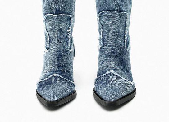 Handcrafted Distressed Denim Knee-High Boots Country in My Heart
