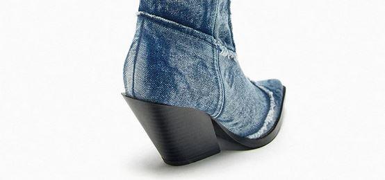 Handcrafted Distressed Denim Knee-High Boots Country in My Heart