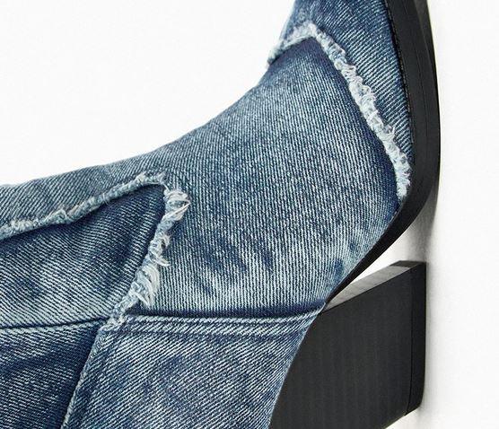 Handcrafted Distressed Denim Knee-High Boots Country in My Heart