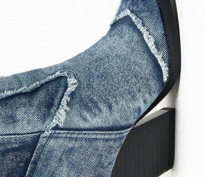 Handcrafted Distressed Denim Knee-High Boots Country in My Heart