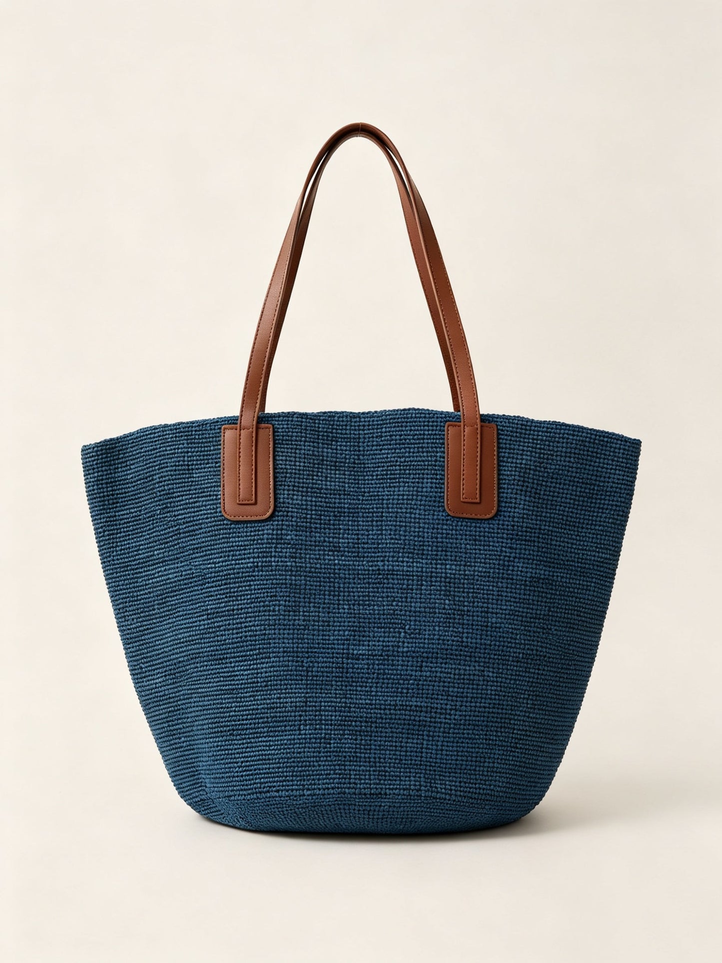 Handwoven Raffia Tote Bag With Leather Handles LINTICO